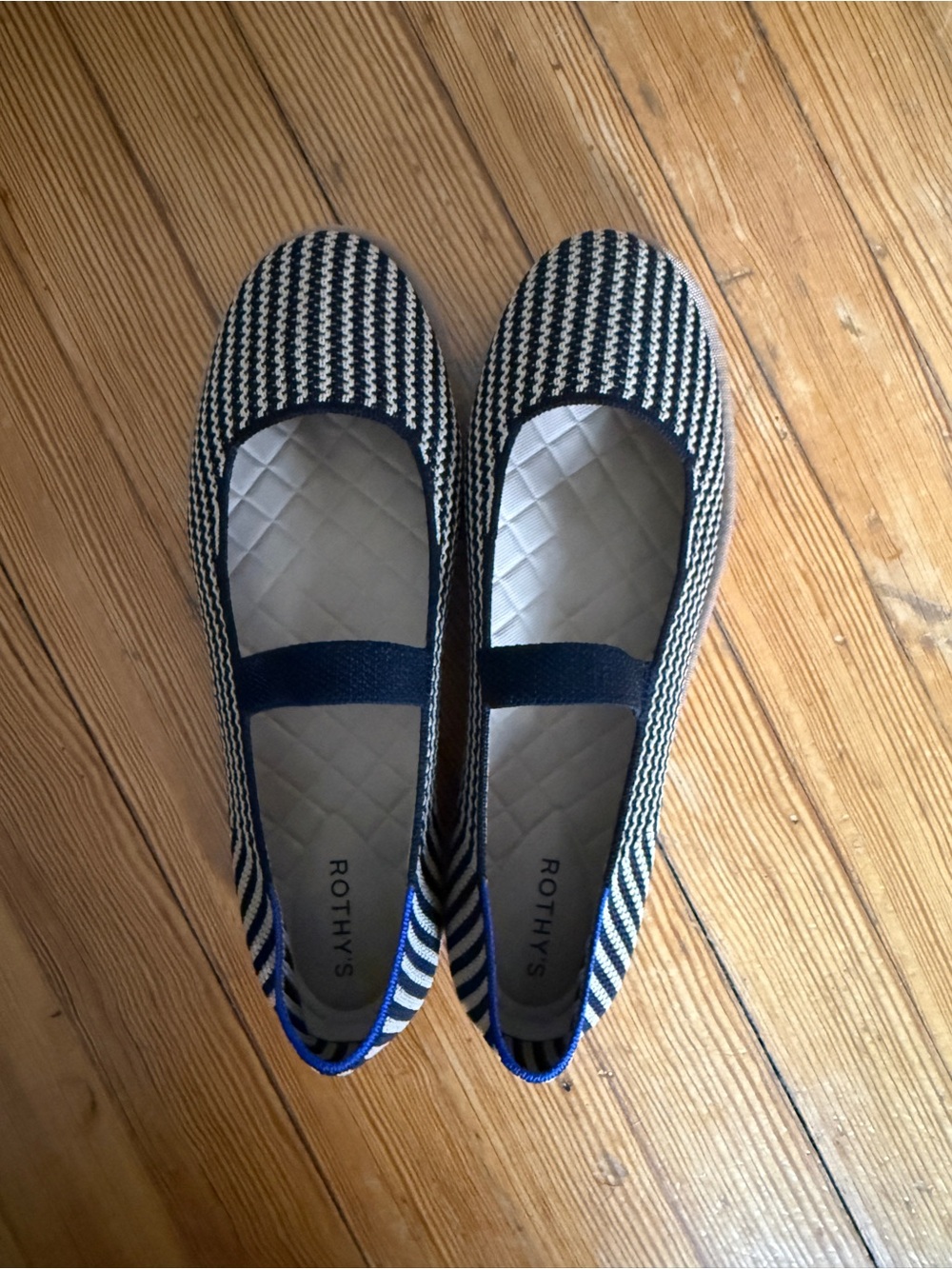 Rothy's Black & Cream Striped Mary Jane Flats